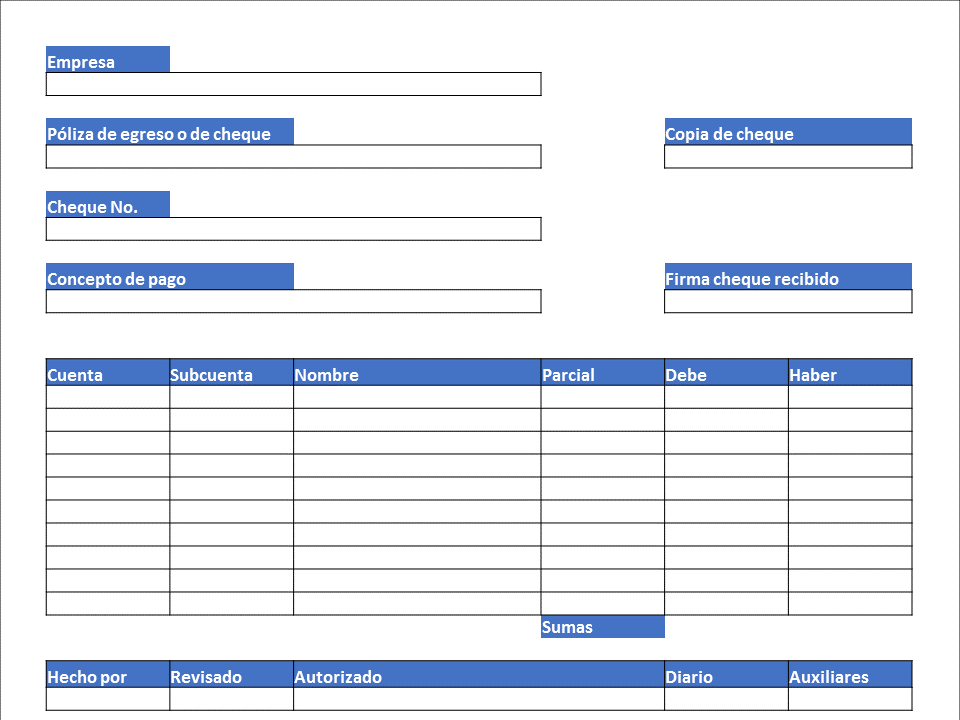 ejemplo de poliza de egreso o cheque