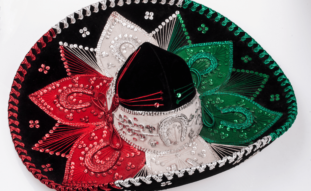 sombrero de charro con colores de la bandera mexicana