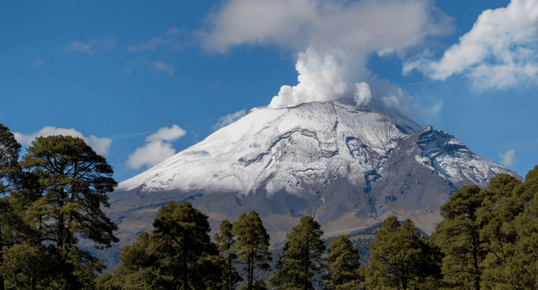 volcán Popocatépetl desde el bosque