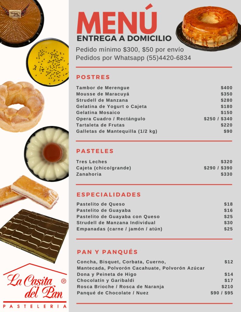 menú con precios