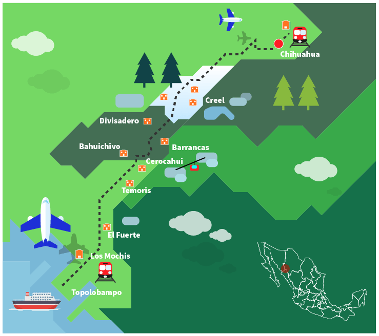 mapa de lugares de interes en las barrancas del cobre