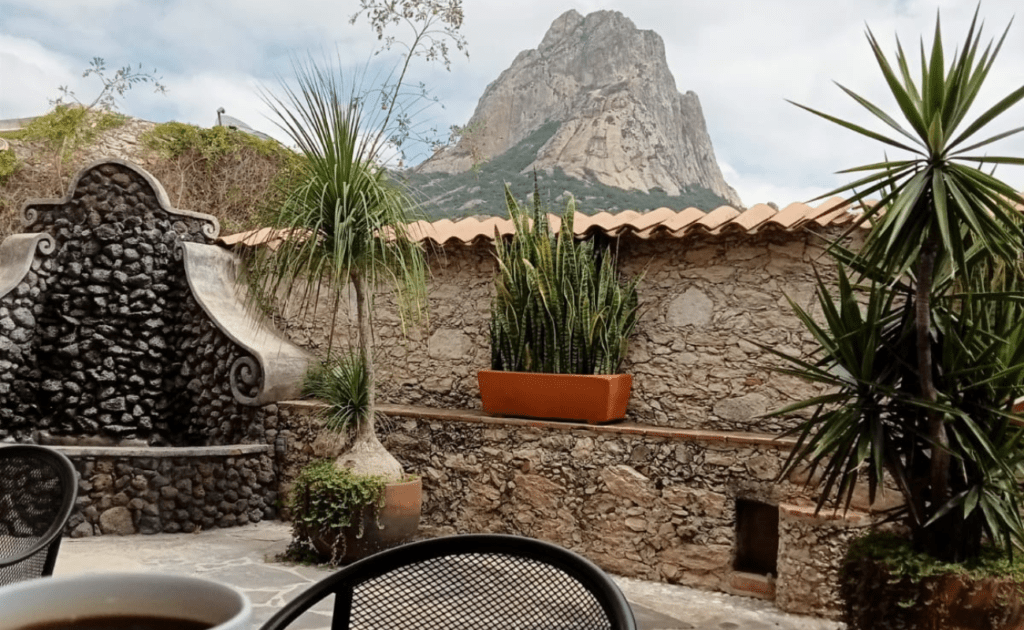 pared de piedra y plantas al fondo peña de bernal