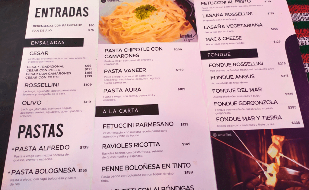 Menú pastas